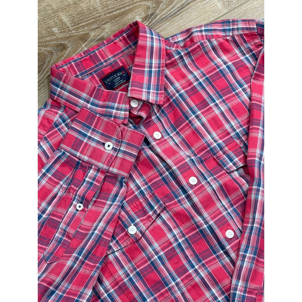 UNTUCKit Ojai Slim Fit Red Plaid Long‎ Sleeve Button Down Shirt Mens Large 00230